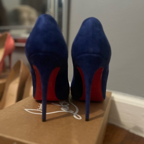 Christian Louboutin 100mm Pigalle Follies Blue Suede - Picture 2 of 5
